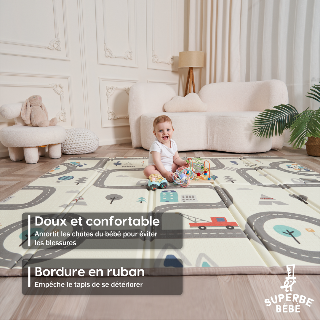 Panbayi Tapis de jeu pliable pour bébé, tapis de jeu en mousse imperméable,  200 x 180 cm, tapis d'éveil pour bébé extra large avec sac, tapis de sol
