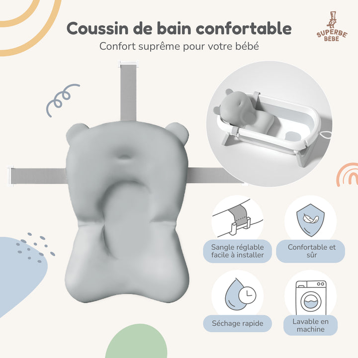 Baignoire bébé pliable - Thermomètre et coussin inclus#couleur_grey