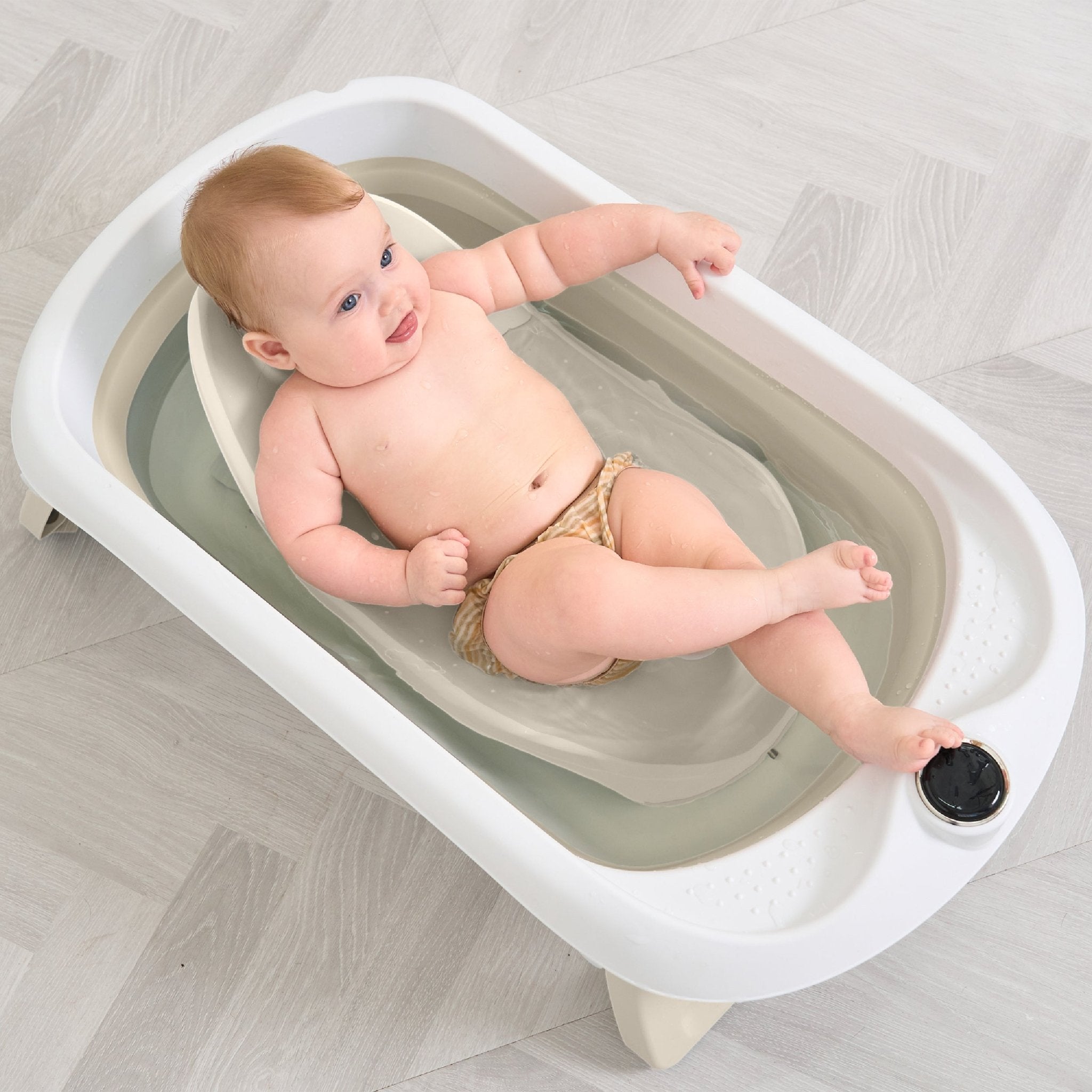 Baignoire bébé pliable - Thermomètre et transat inclus#couleur_beige