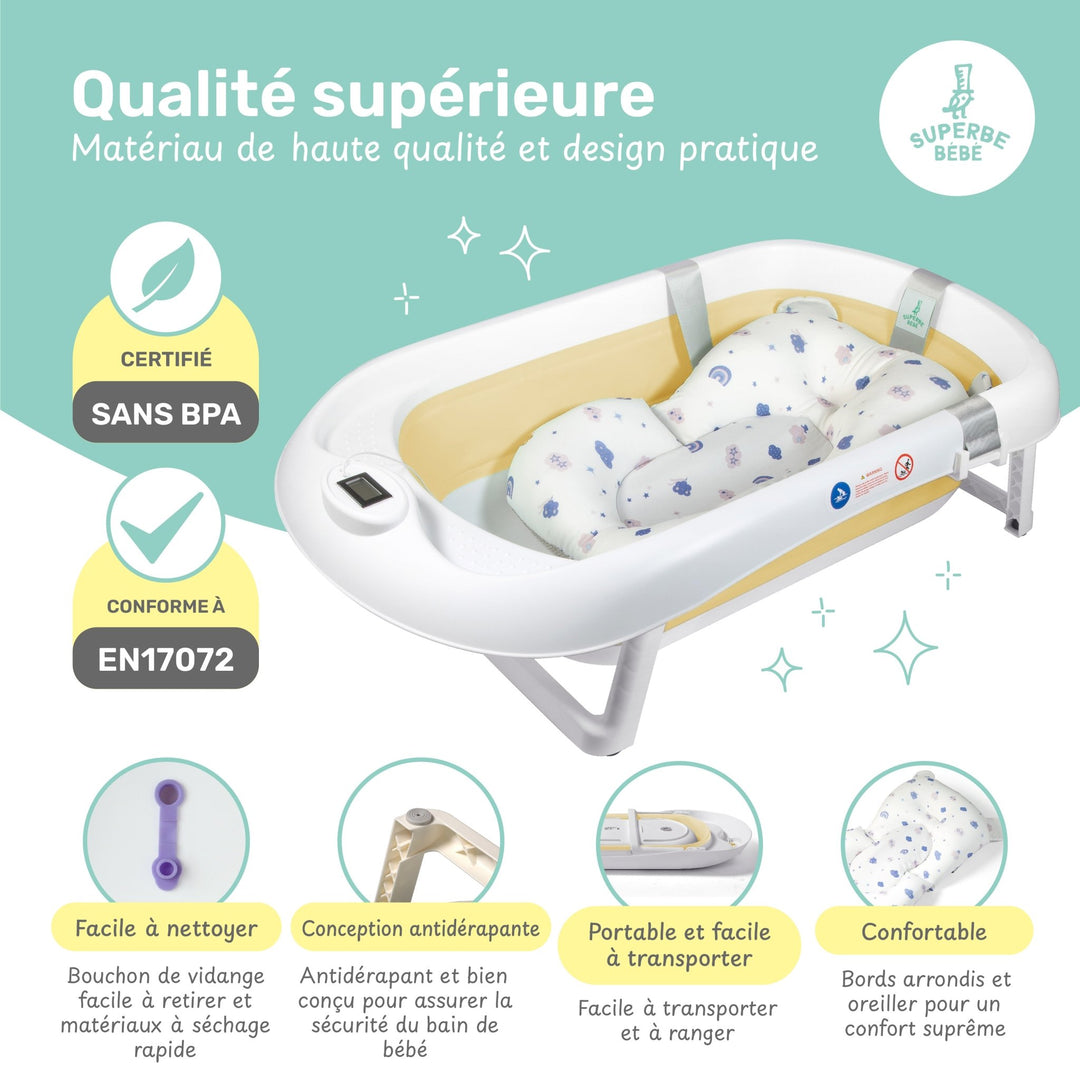 Superb Baby - Foldable baby bath kit with cushion, thermometer and 5 free  balls – Superbe Bébé